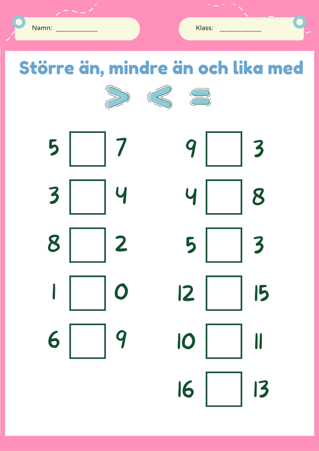 Större än, mindre än och lika med - Häfte