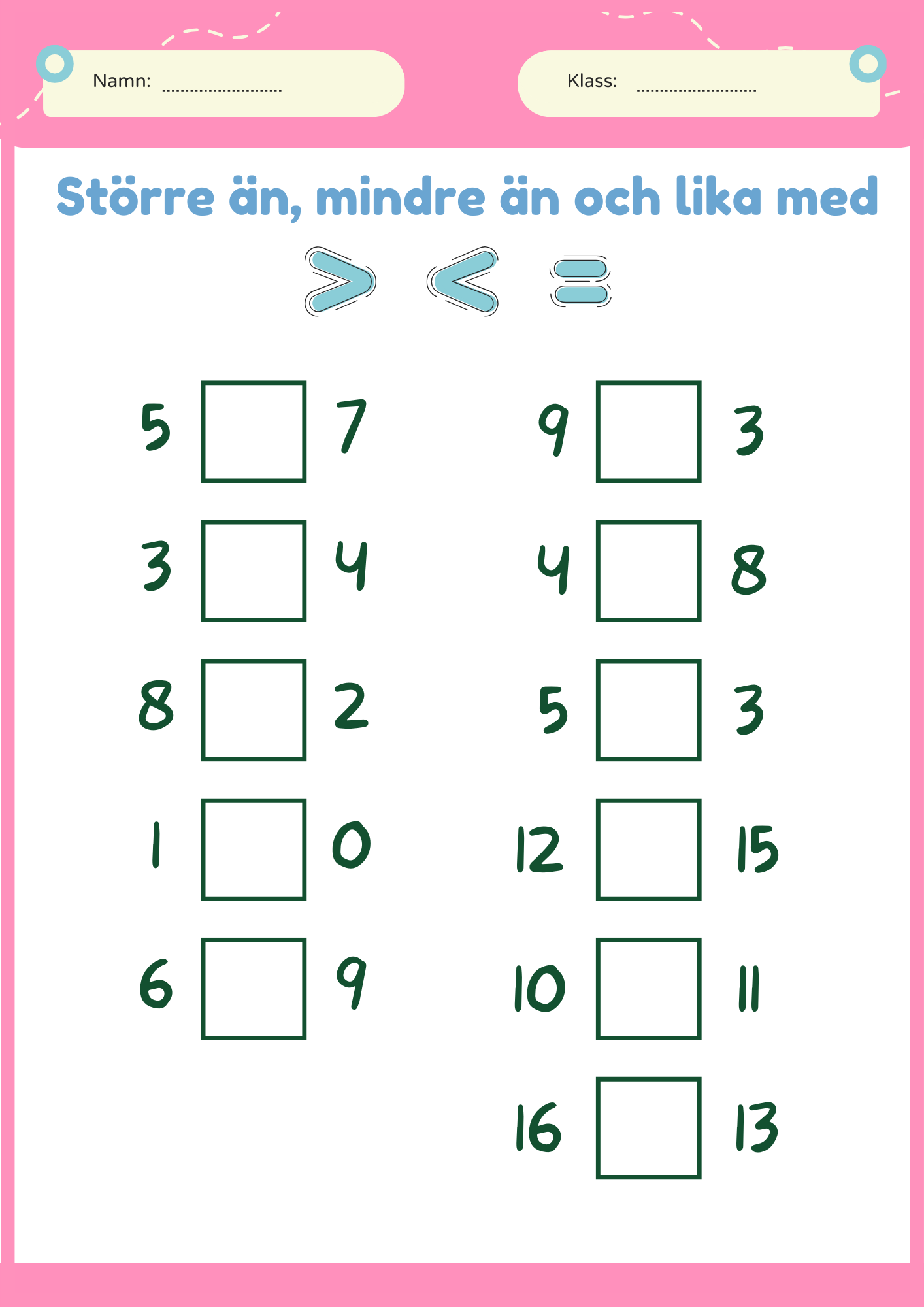Större än, mindre än och lika med - Häfte