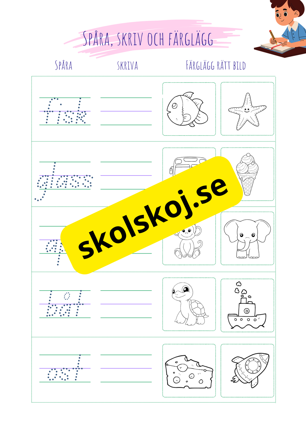 Jag spårar skriver och färglägger
