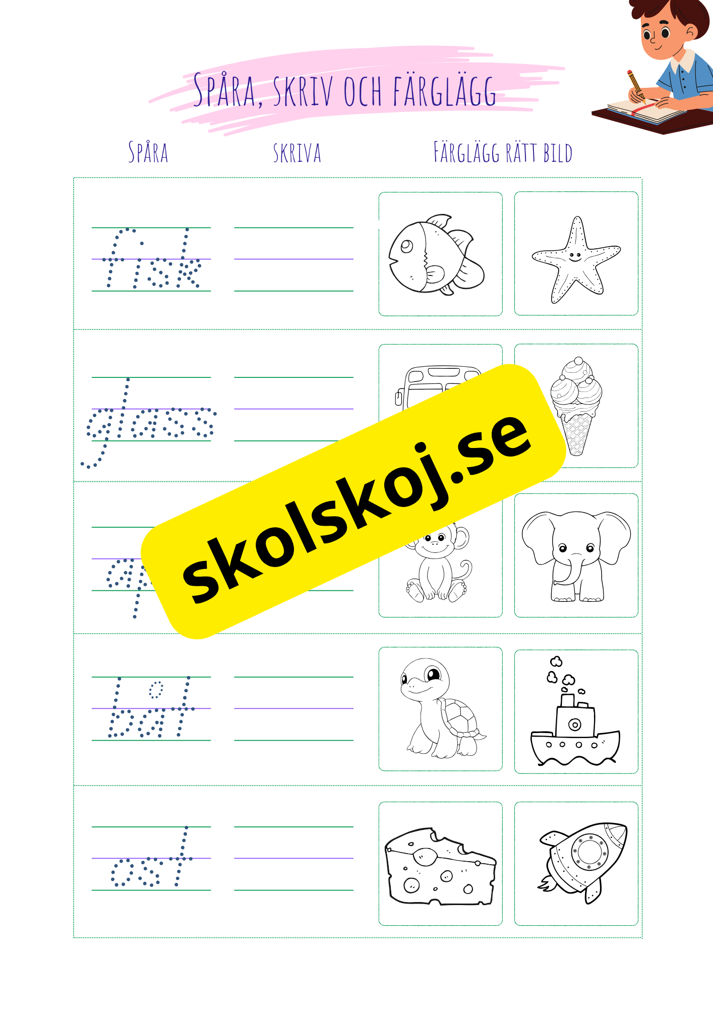 Jag spårar skriver och färglägger