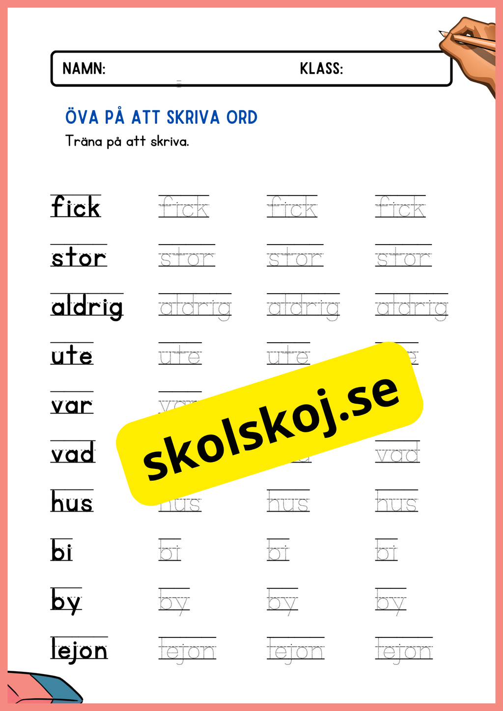 Öva på att skriva ord - Häfte