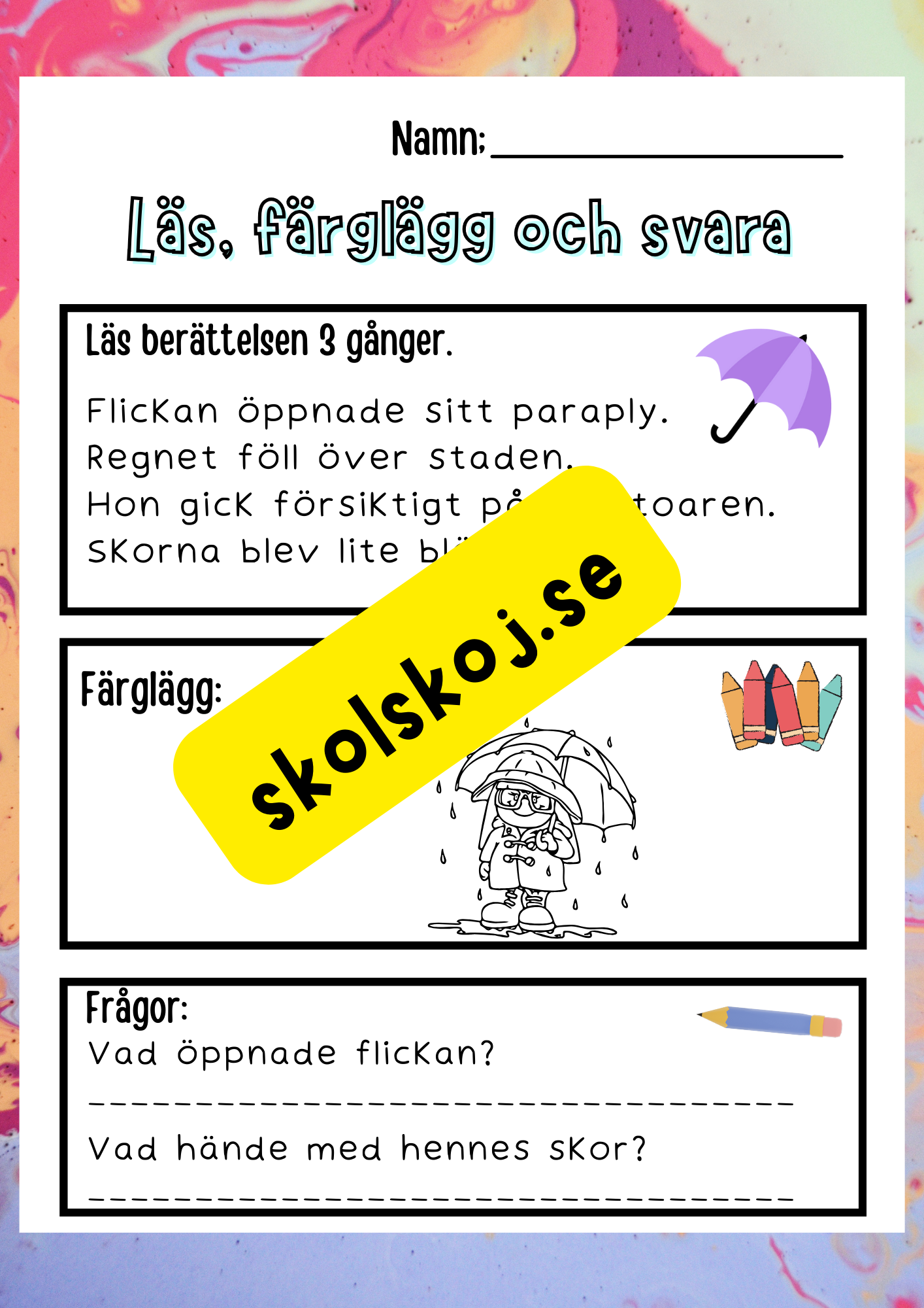 Läs, färglägg och svara - Häfte
