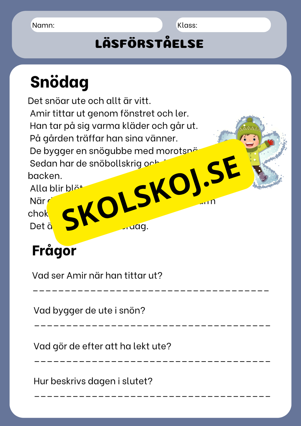 Läsförståelse med korta berättelser