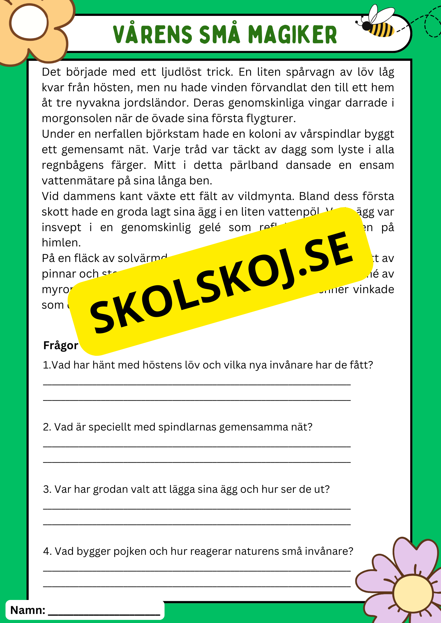 Vårens 10 hemliga världar – Läsförståelse och naturupptäckter - Åk 3 - 6