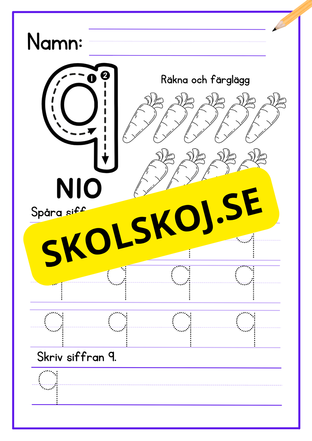 Skriv och färglägg siffror - Häfte - 1 - 10
