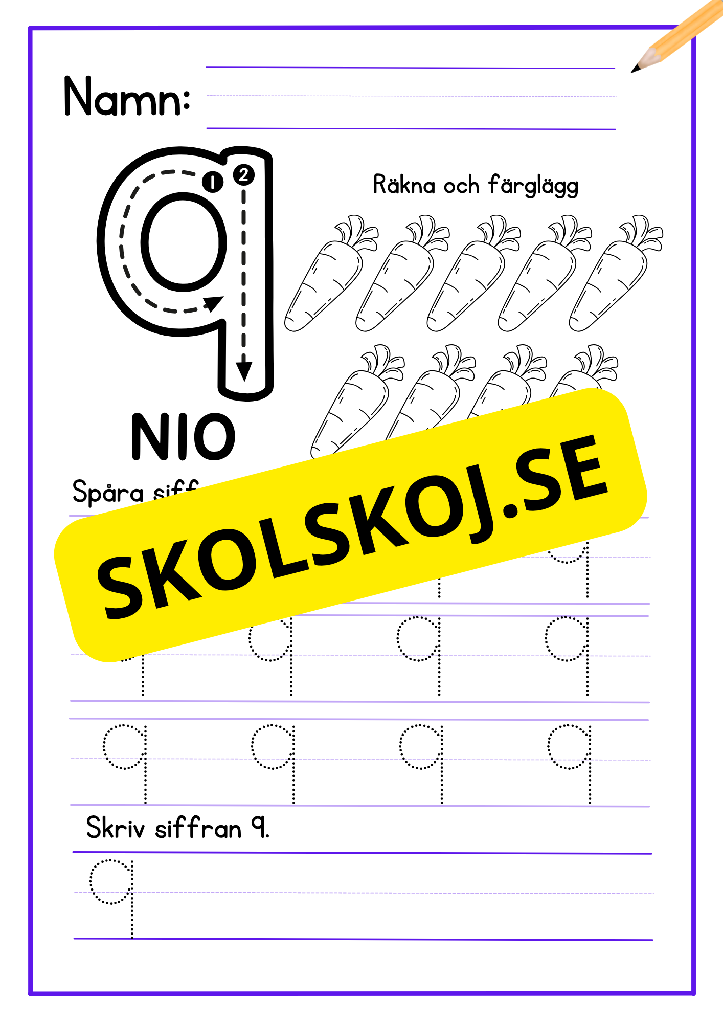 Skriv och färglägg siffror - Häfte - 1 - 10