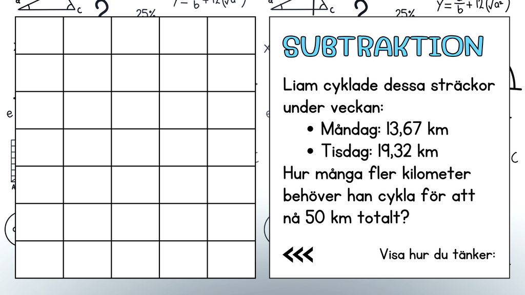 Problemlösning - Addition & subtraktion - Decimalform - Åk 5 - 6