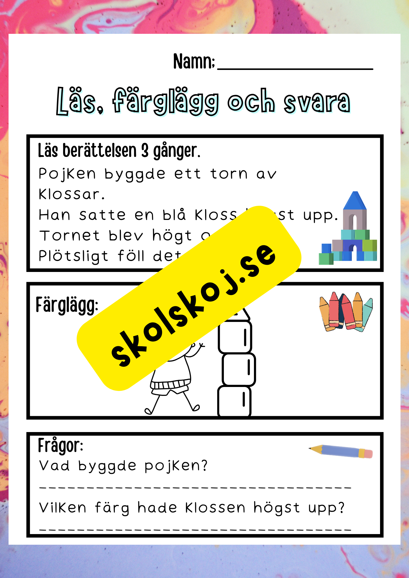 Läs, färglägg och svara - Häfte