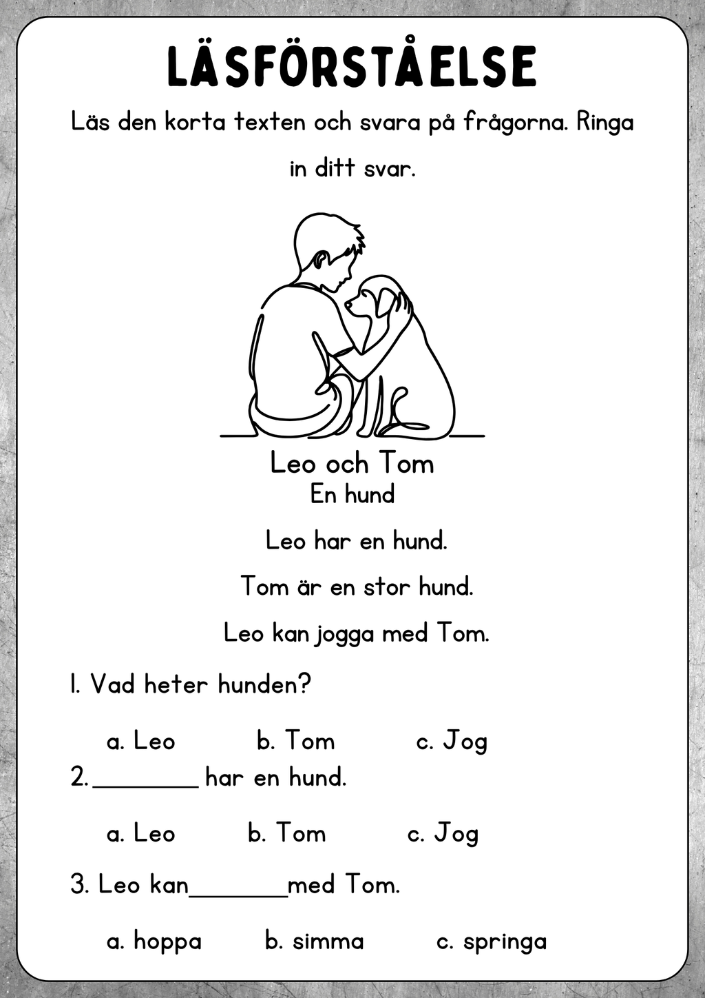 Enkel läsförståelse - Åk 1 - Åk 2