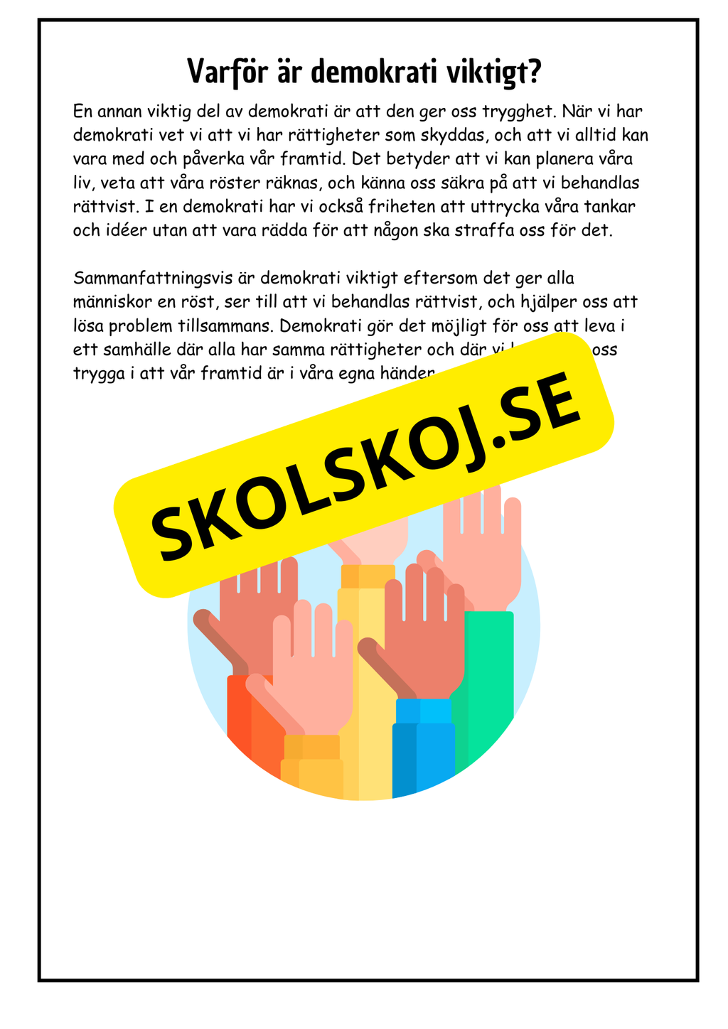 Vad är demokrati? - Årskurs 4 - 6 (18 sidor)