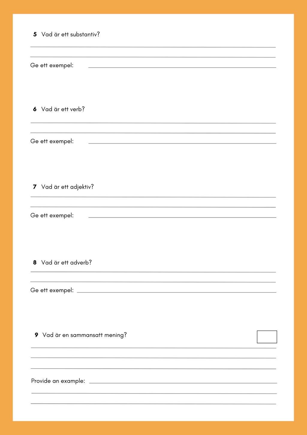 Skrivuppgifter + Ordklasser