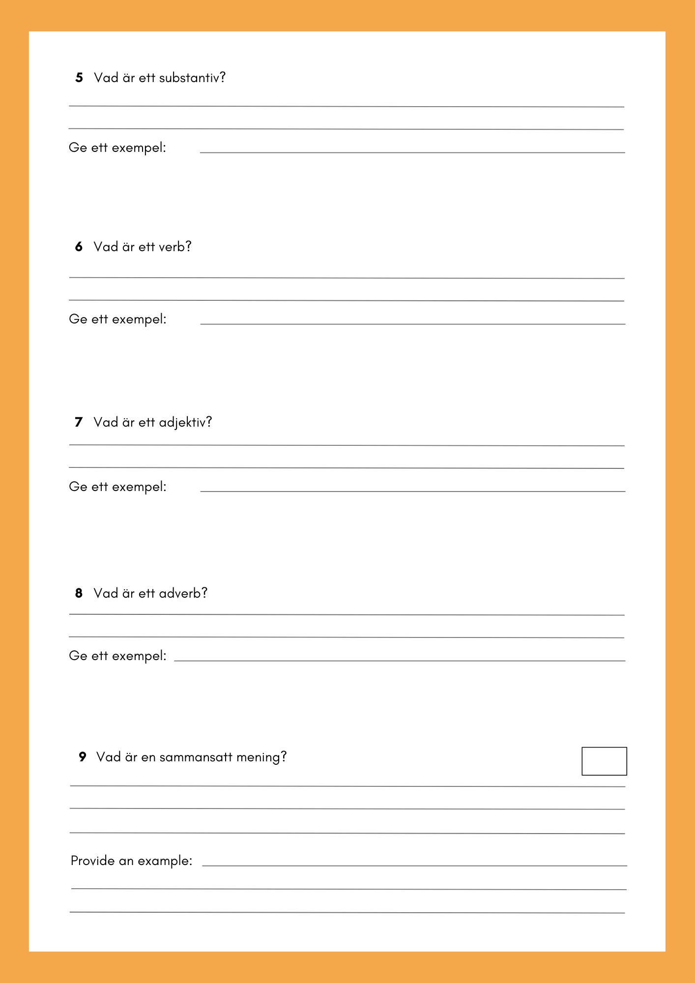 Skrivuppgifter + Ordklasser