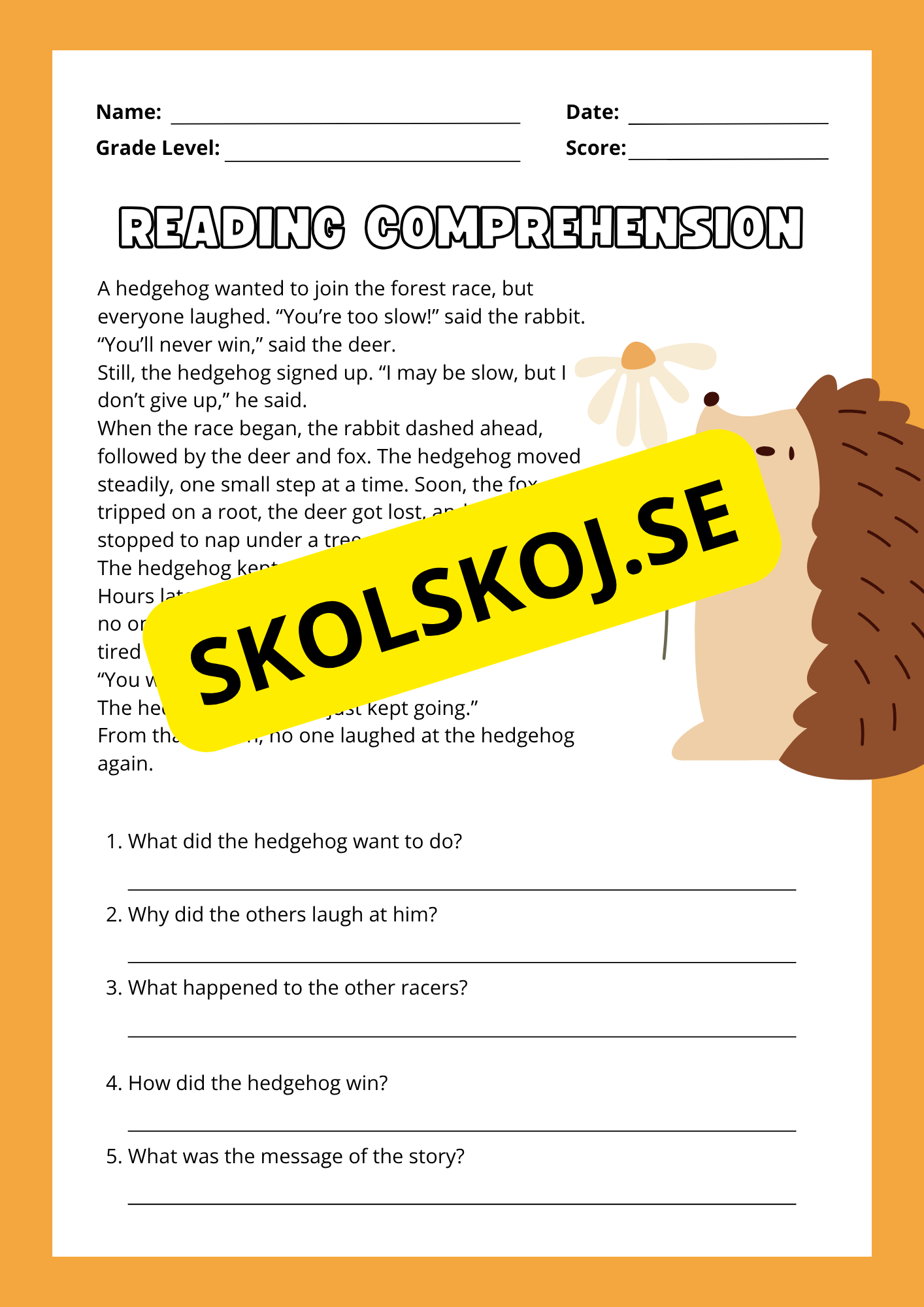 Reading Comprehension - Animal stories
