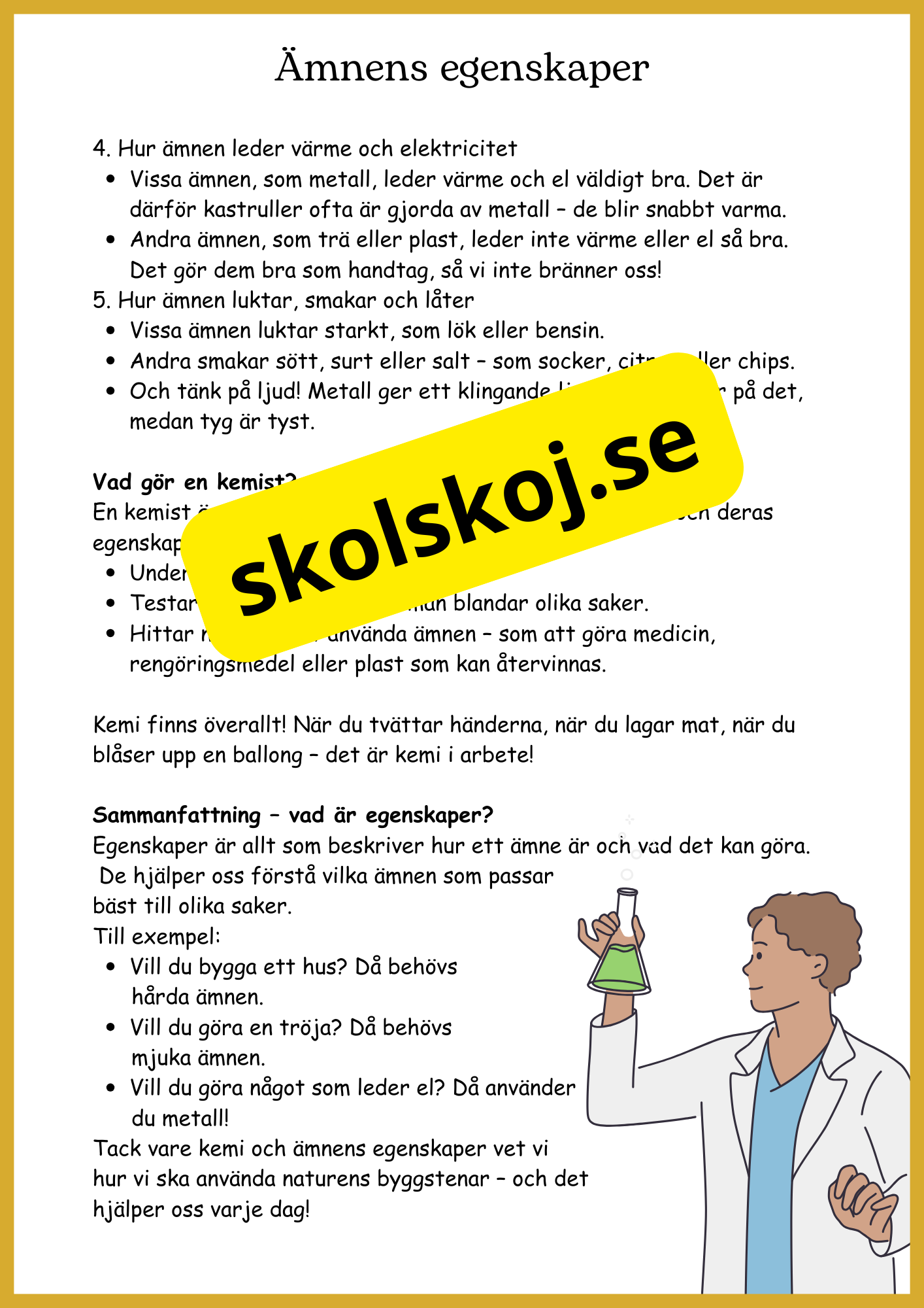 Kemins magiska värld - Fakta + frågor - Åk 4 - 6
