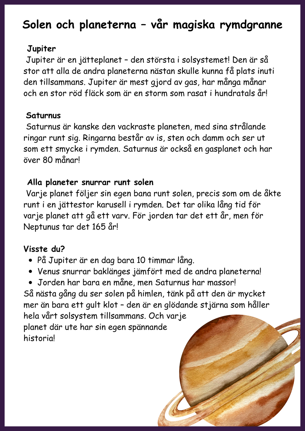 Upptäck rymden - Fakta - Årskurs 4 - 6