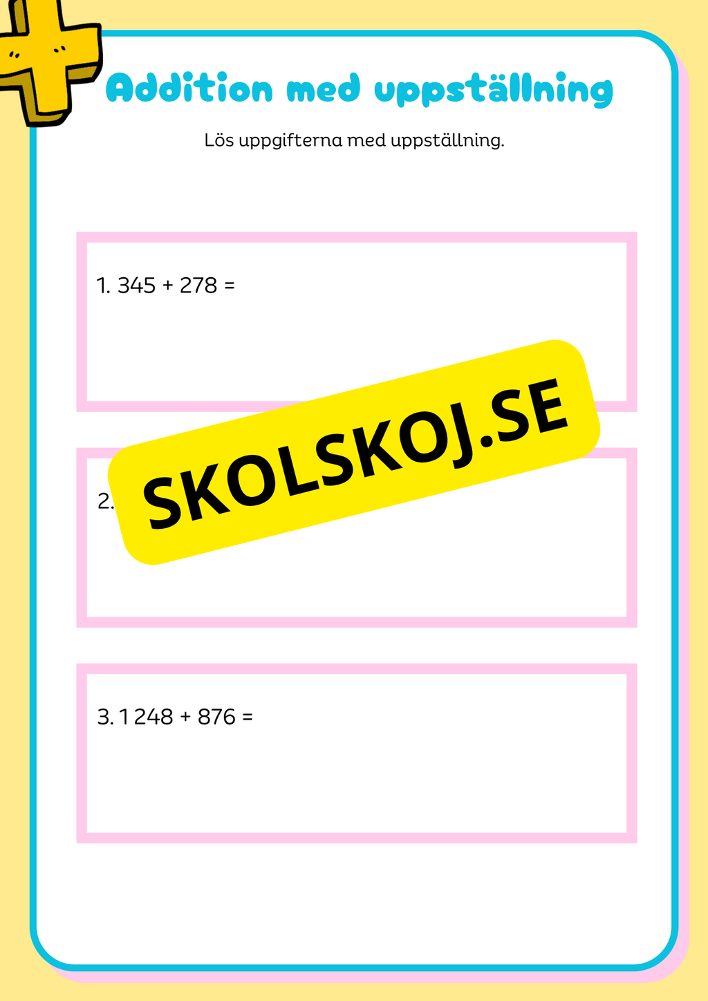 Addition & subtraktion med uppställning + Problemlösning åk 4 - 5