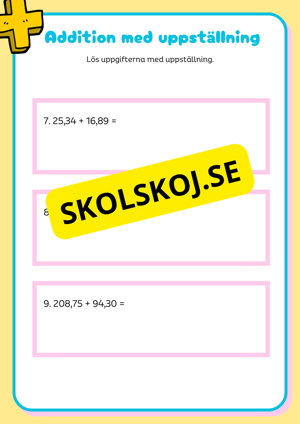 Addition & subtraktion med uppställning + Problemlösning åk 4 - 5