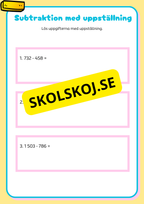 Addition & subtraktion med uppställning + Problemlösning åk 4 - 5