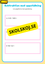 Addition & subtraktion med uppställning + Problemlösning åk 4 - 5