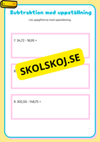 Addition & subtraktion med uppställning + Problemlösning åk 4 - 5