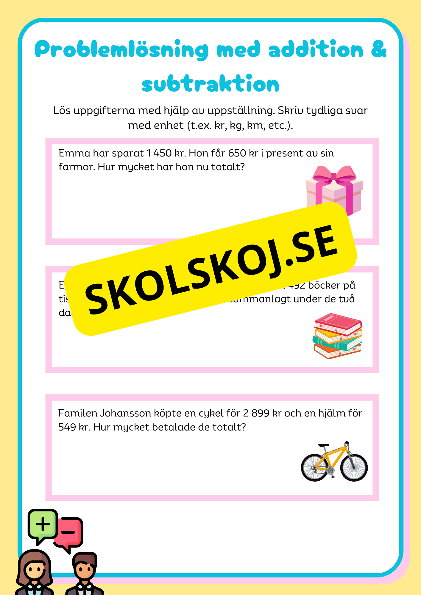 Addition & subtraktion med uppställning + Problemlösning åk 4 - 5