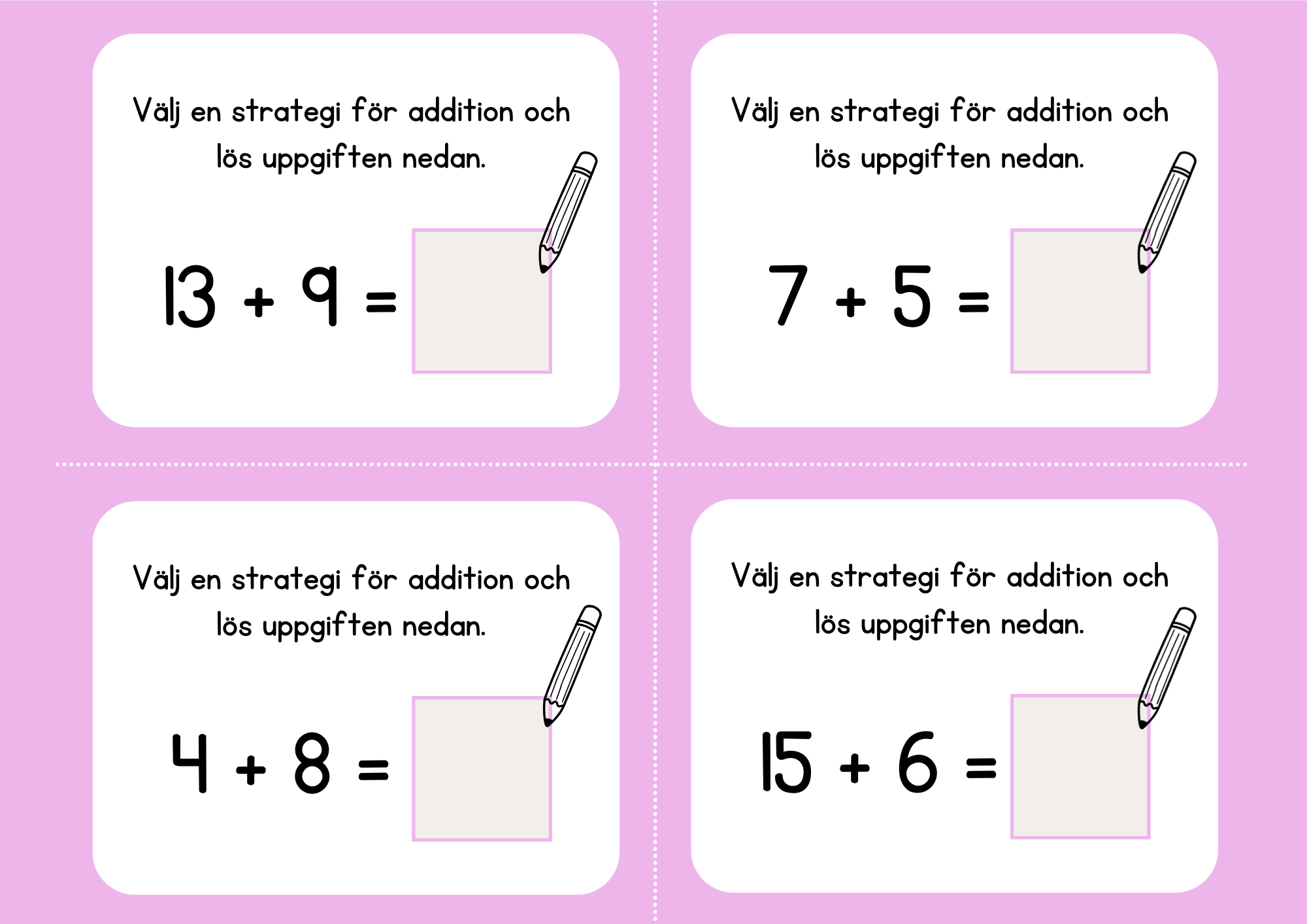 Addition och subtraktion - Flashkort (40 st)
