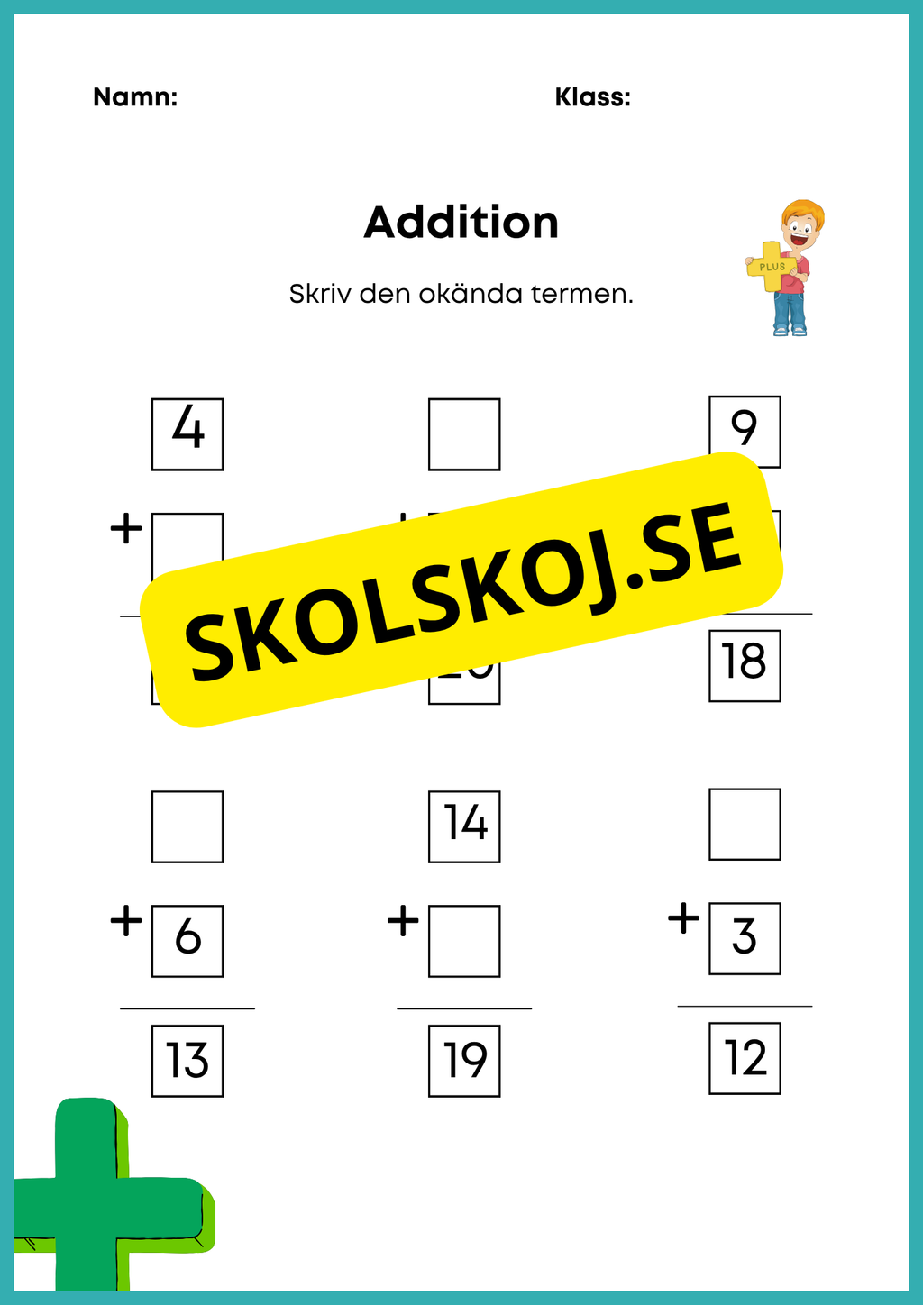 Addition och subtraktion med okända termer