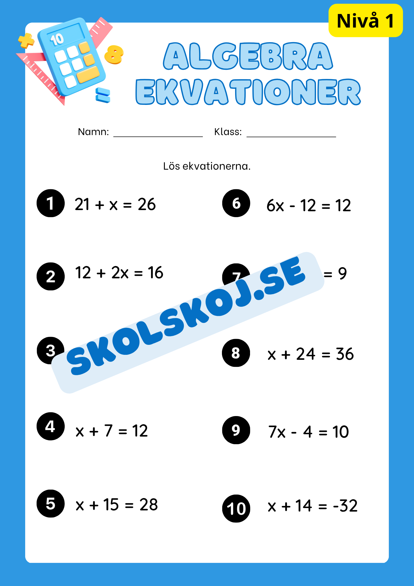 Algebra och ekvationer - Tre olika nivåer