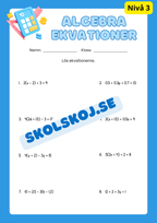 Algebra och ekvationer - Tre olika nivåer