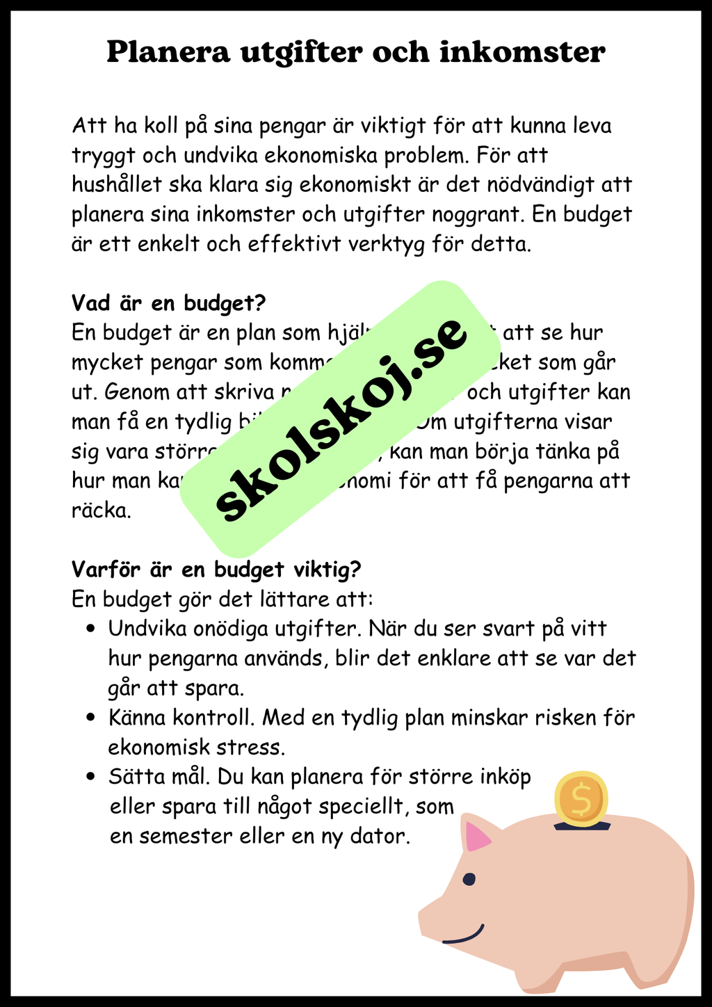 Arbete, pengar och ekonomi - SO - Årskurs 4 - 6