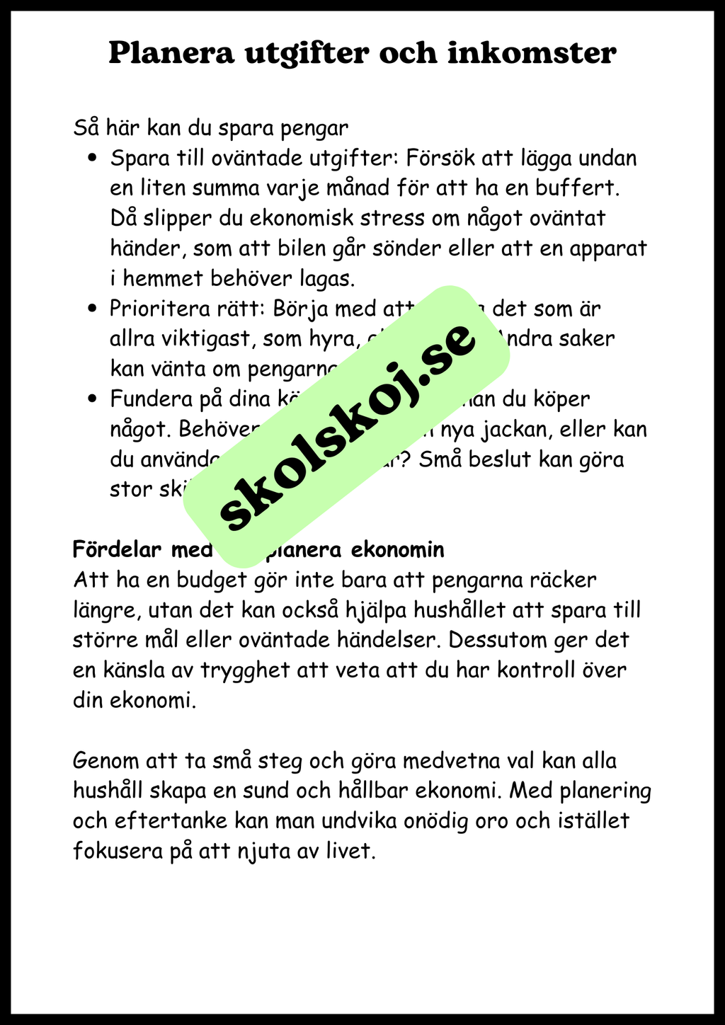 Arbete, pengar och ekonomi - SO - Årskurs 4 - 6