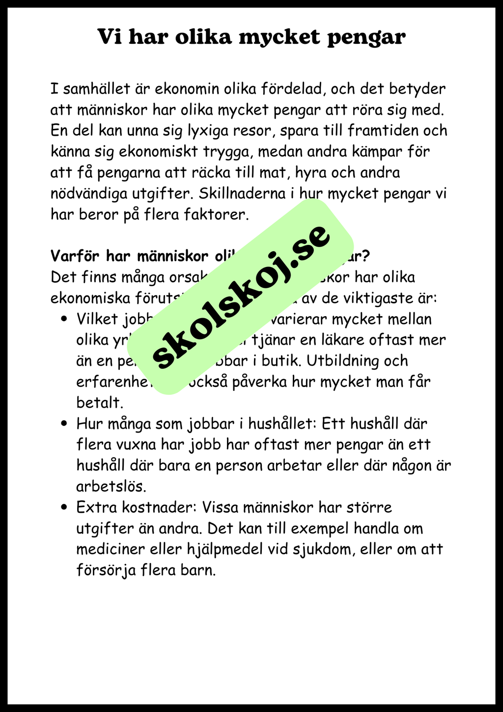 Arbete, pengar och ekonomi - SO - Årskurs 4 - 6