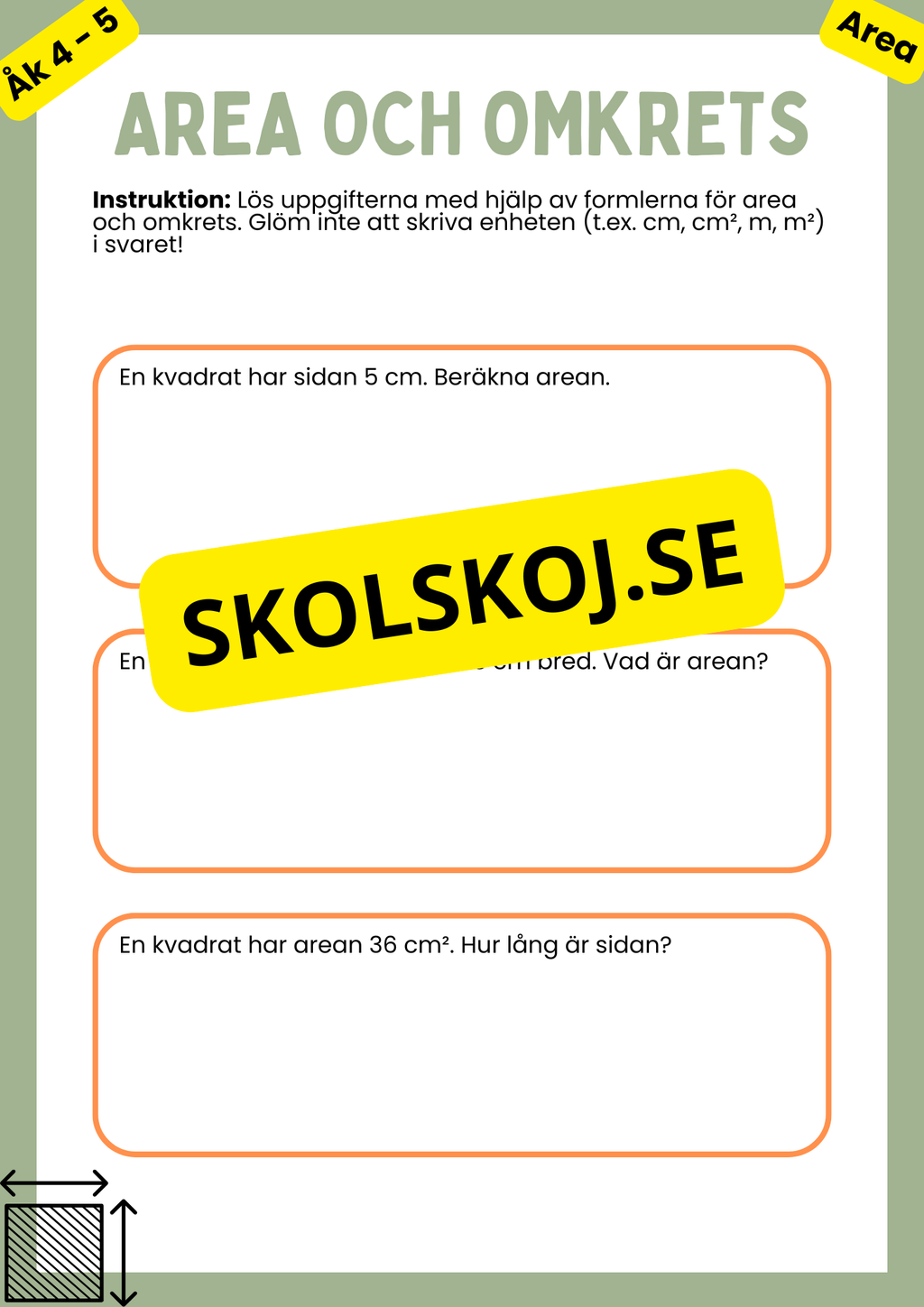 Area och omkrets - Årskurs 4 - 5