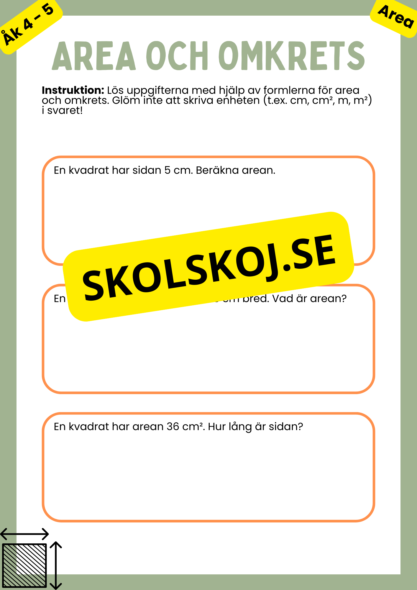 Area och omkrets - Årskurs 4 - 5
