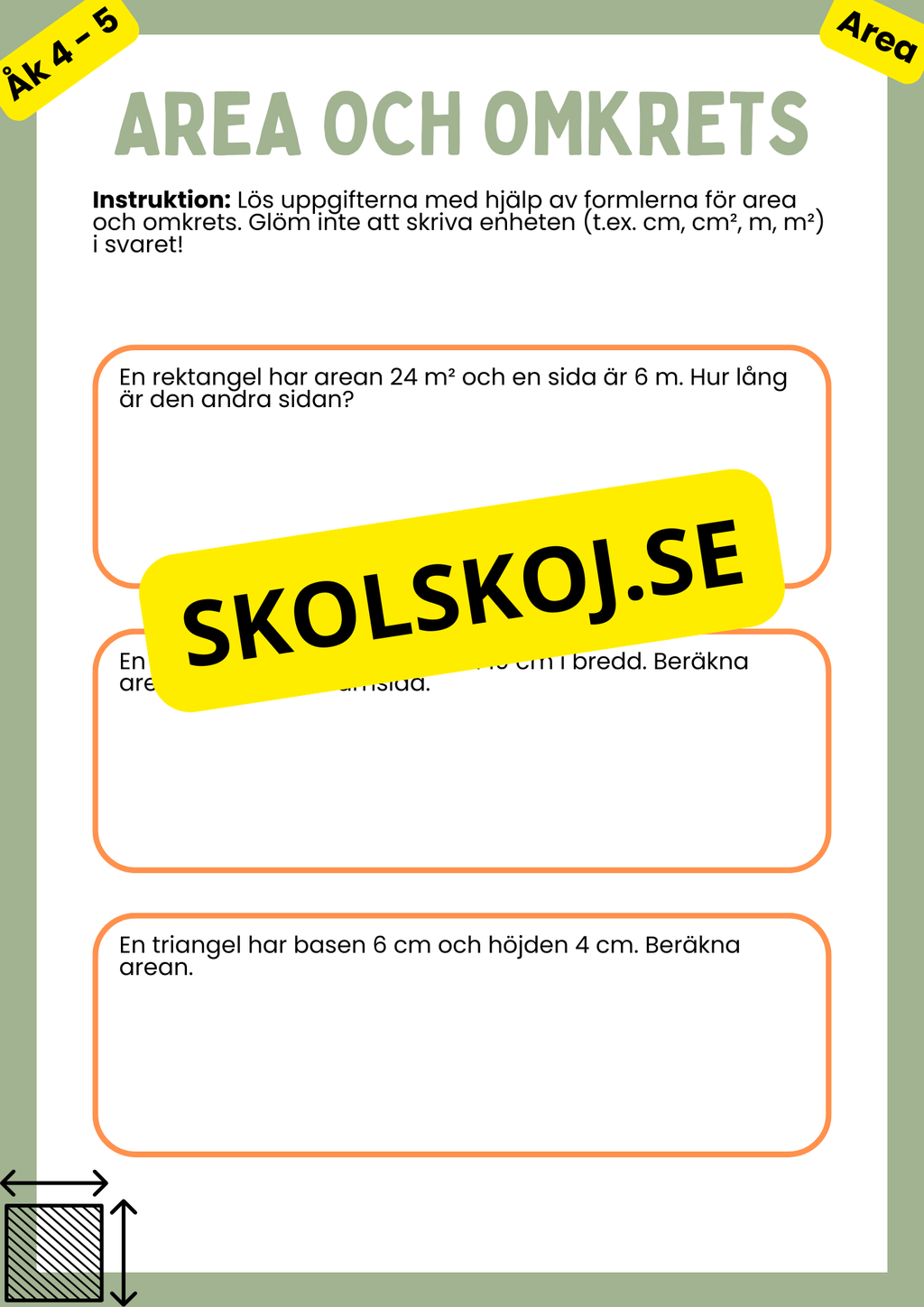 Area och omkrets - Årskurs 4 - 5