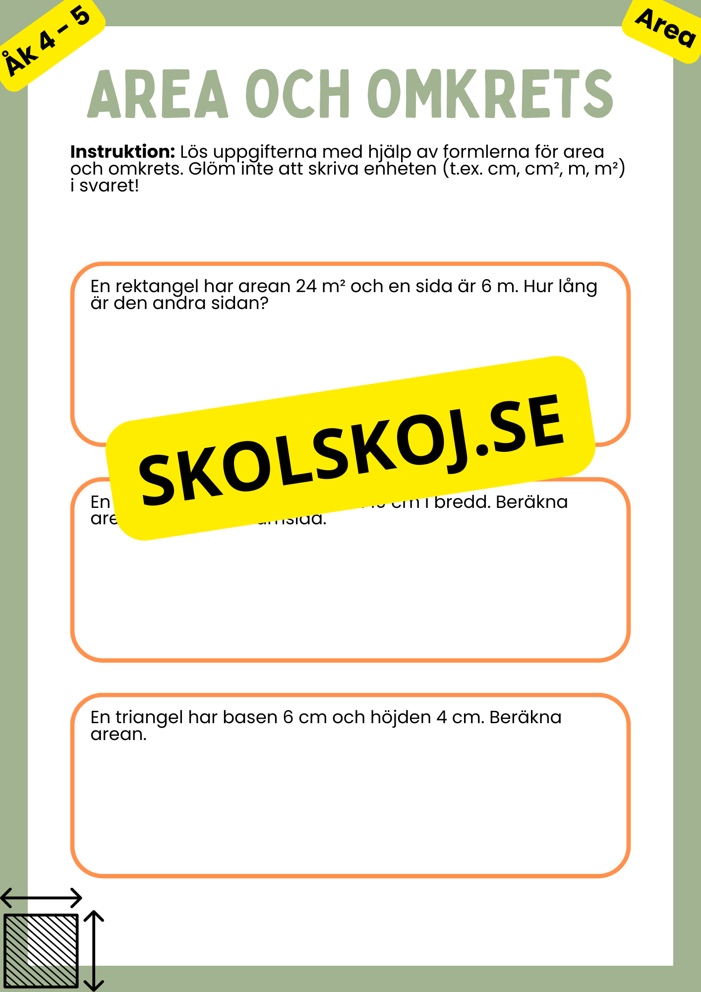Area och omkrets - Årskurs 4 - 5
