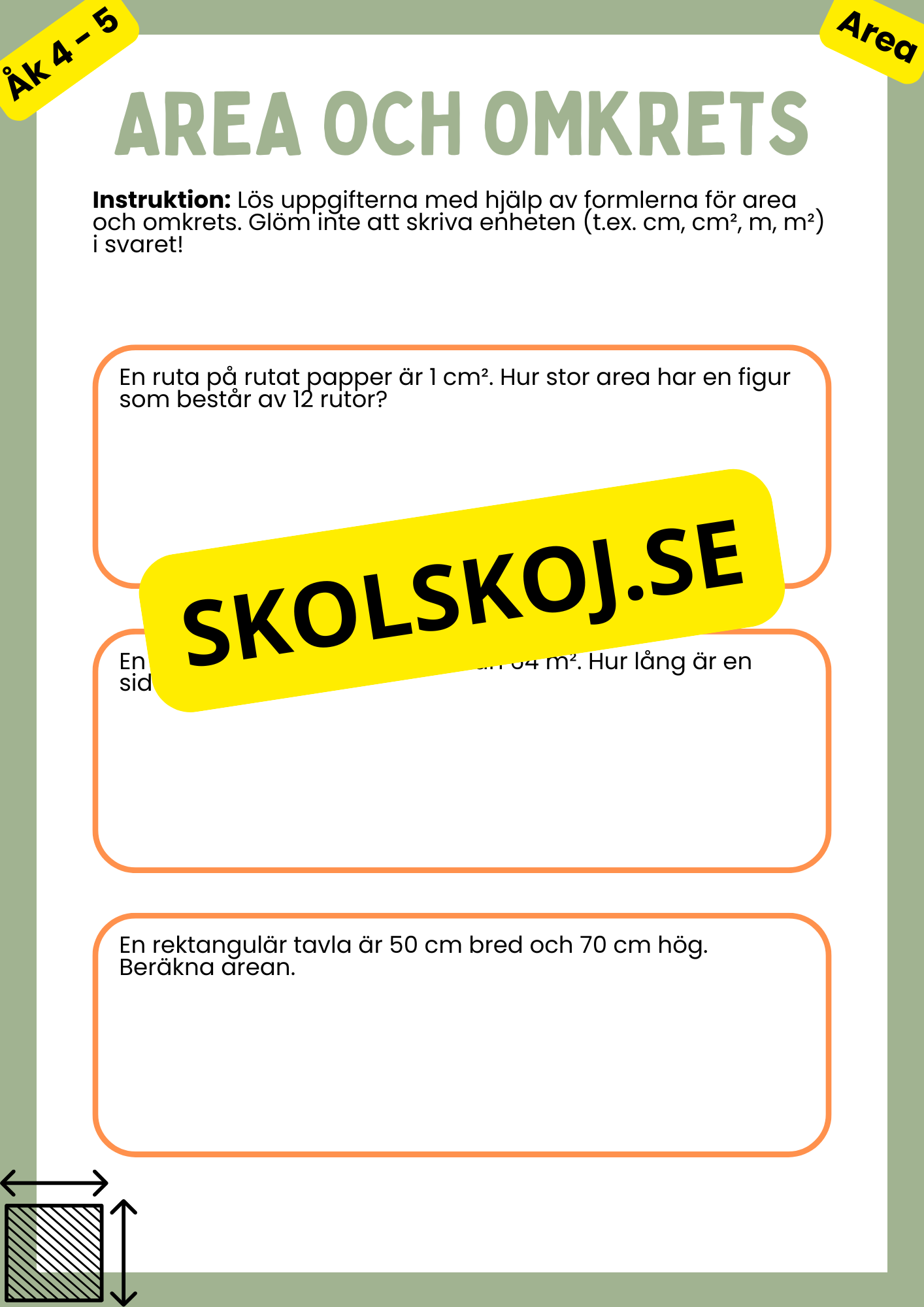 Area och omkrets - Årskurs 4 - 5