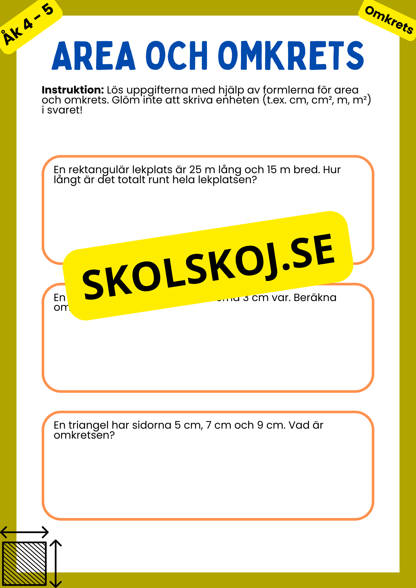 Area och omkrets - Årskurs 4 - 5