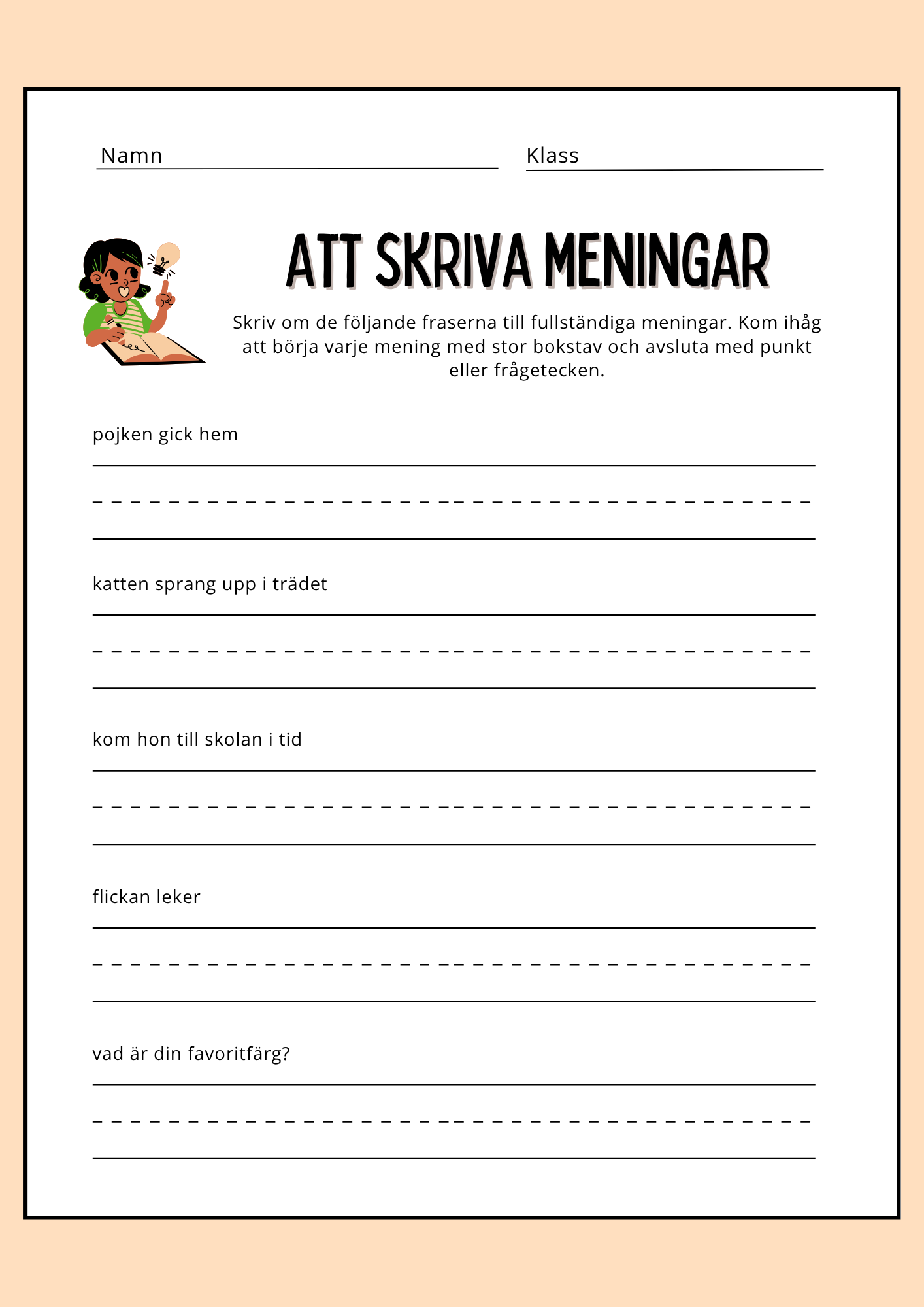 Att skriva meningar - Häfte