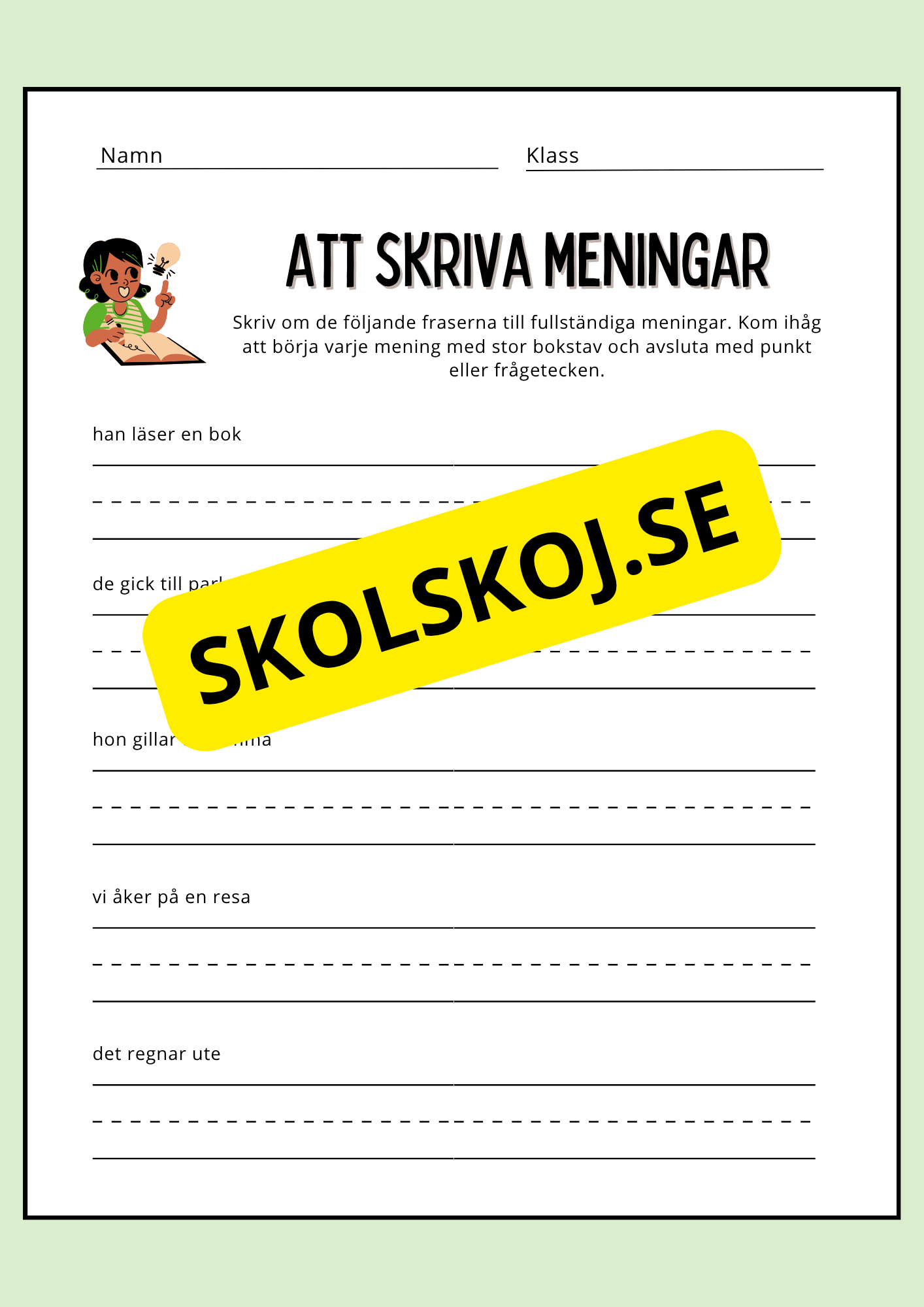 Att skriva meningar - Häfte
