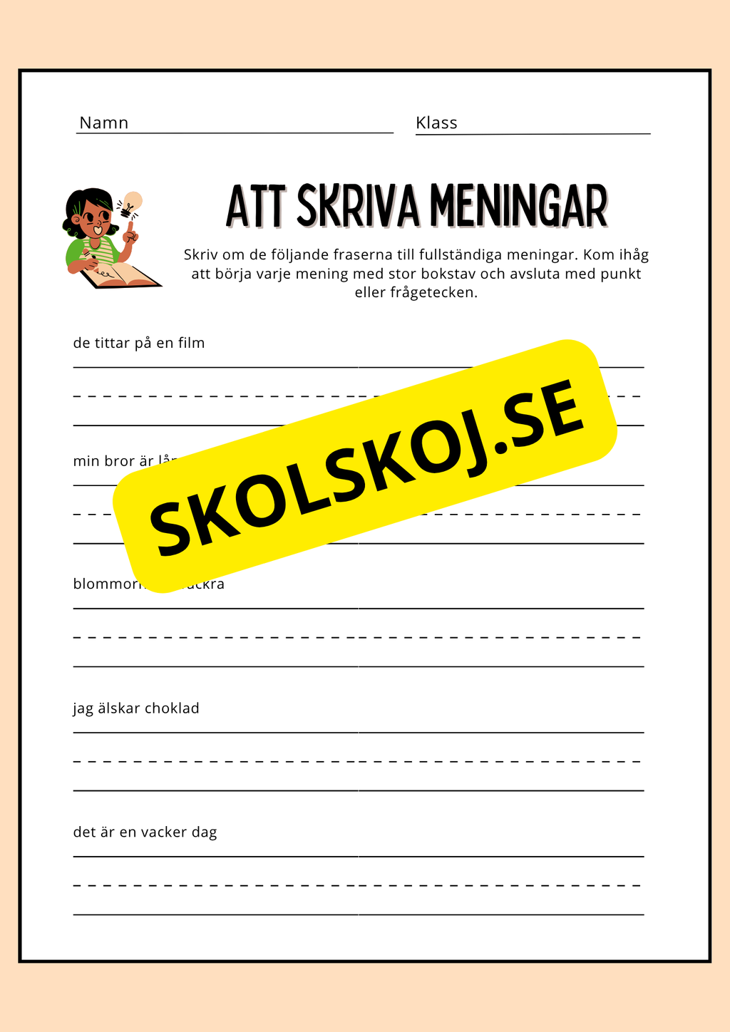 Att skriva meningar - Häfte