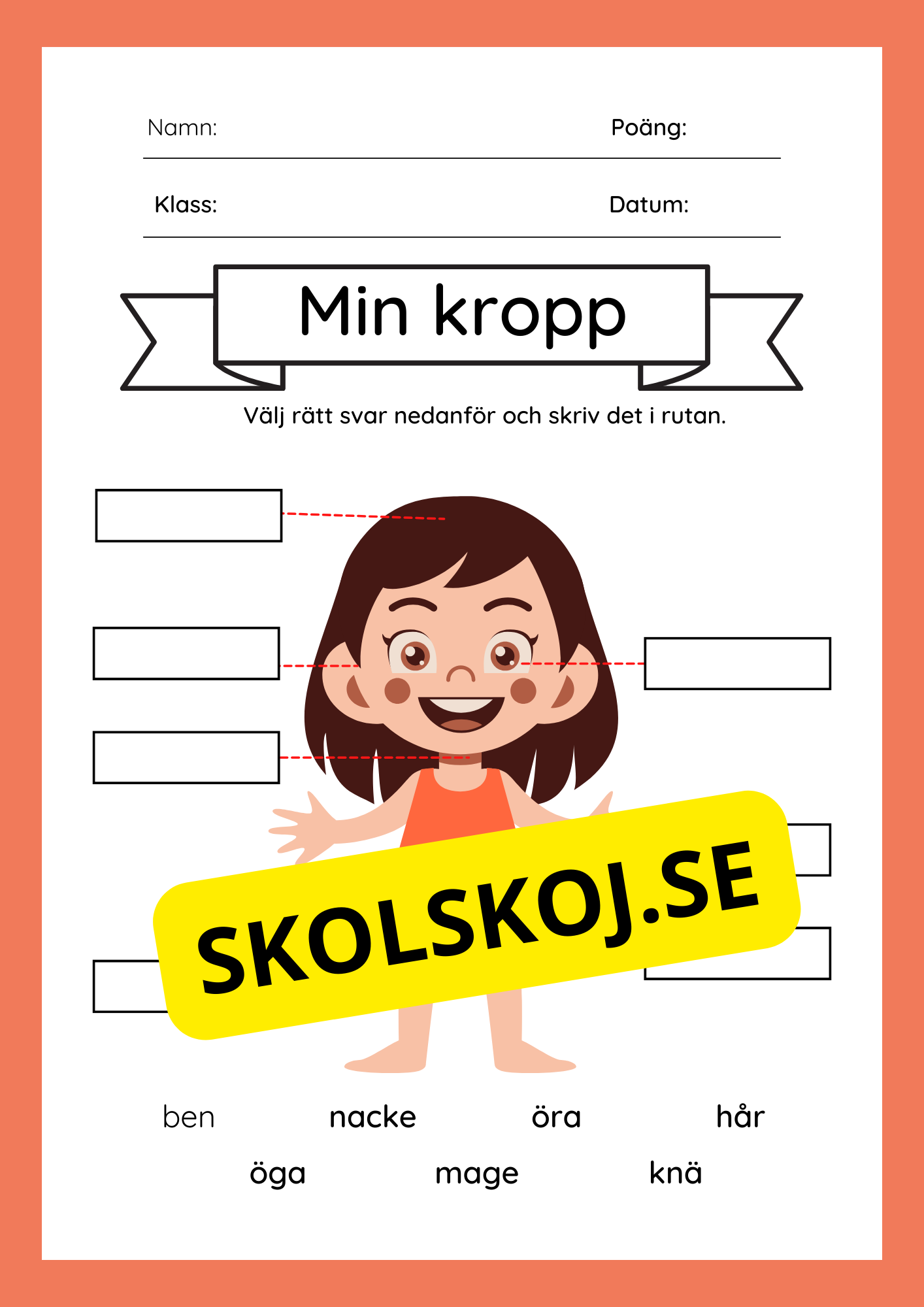 Kroppens delar - Presentation och arbetsblad
