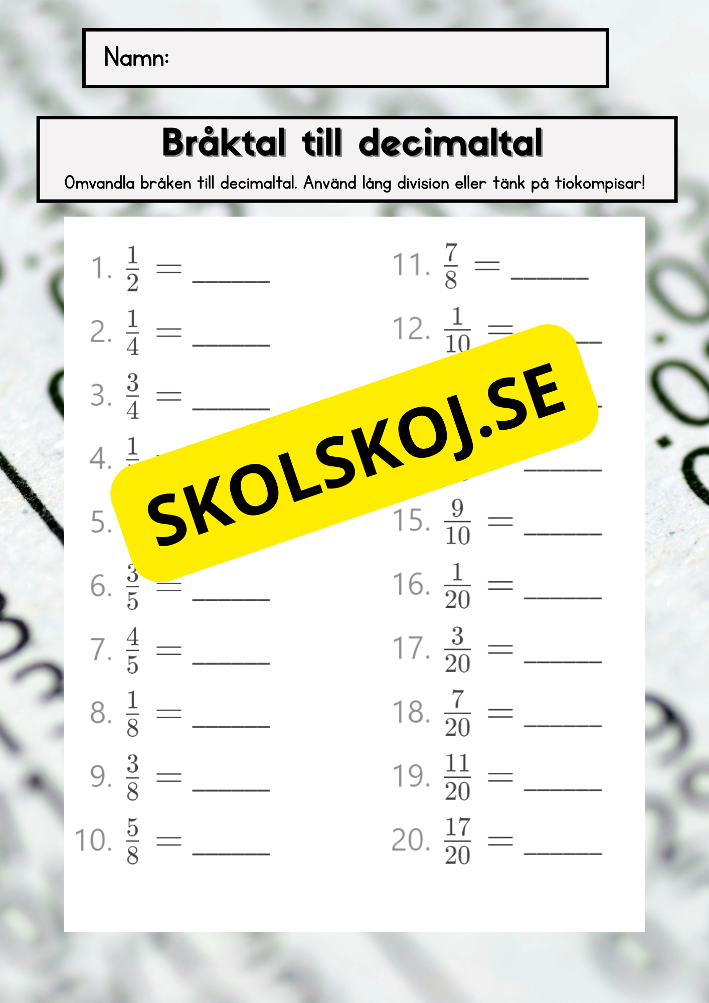 Bråk- och decimaltal - Årskurs 4 - 6