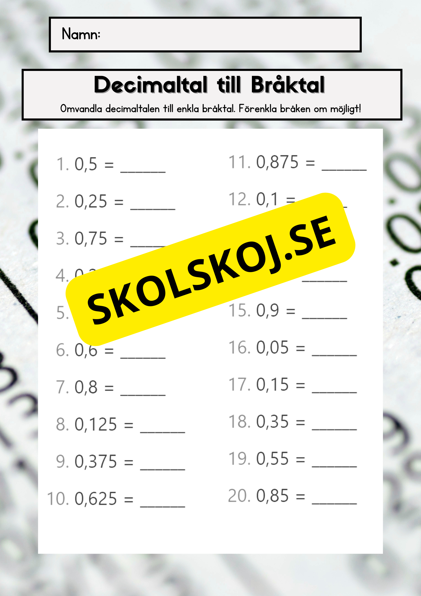 Bråk- och decimaltal - Årskurs 4 - 6