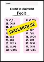 Bråk- och decimaltal - Årskurs 4 - 6