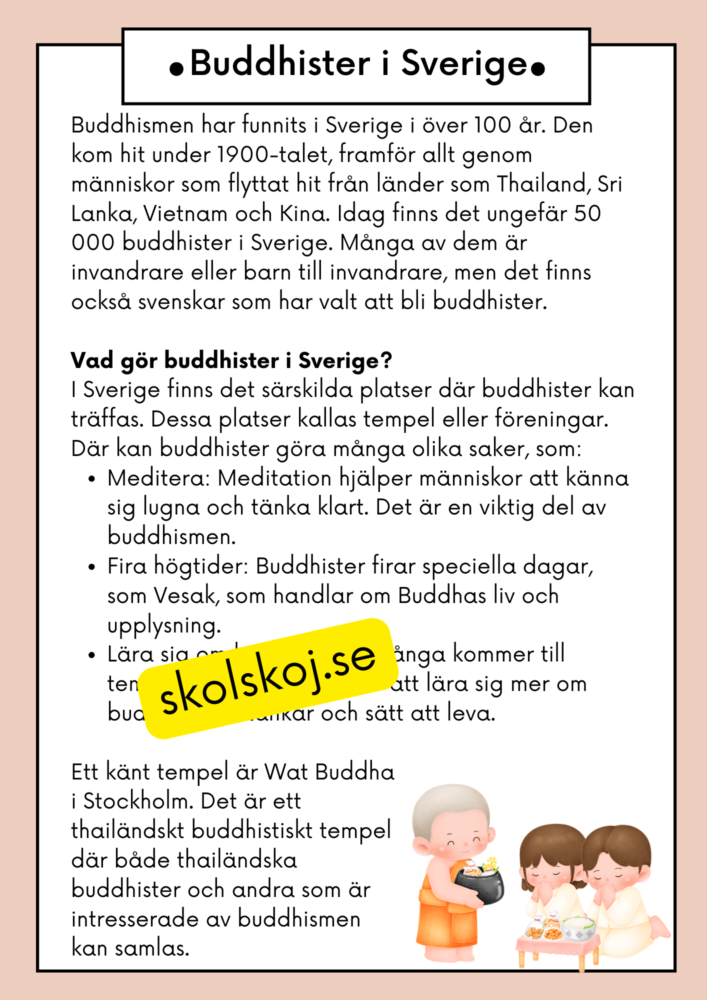 Buddhism - Läsförståelse och frågor - Åk 4 - 6