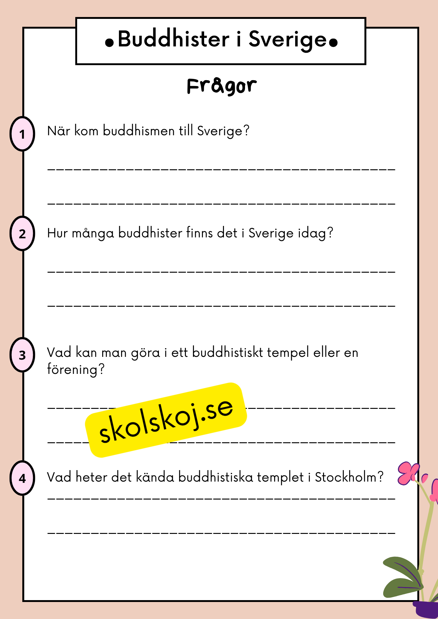 Buddhism - Läsförståelse och frågor - Åk 4 - 6