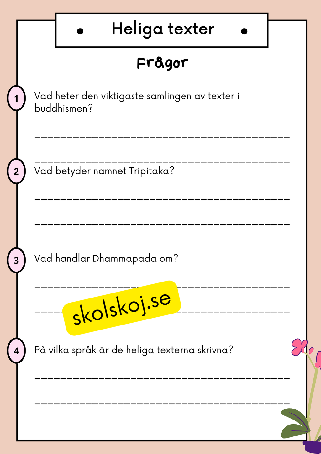 Buddhism - Läsförståelse och frågor - Åk 4 - 6