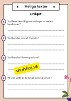 Buddhism - Läsförståelse och frågor - Åk 4 - 6