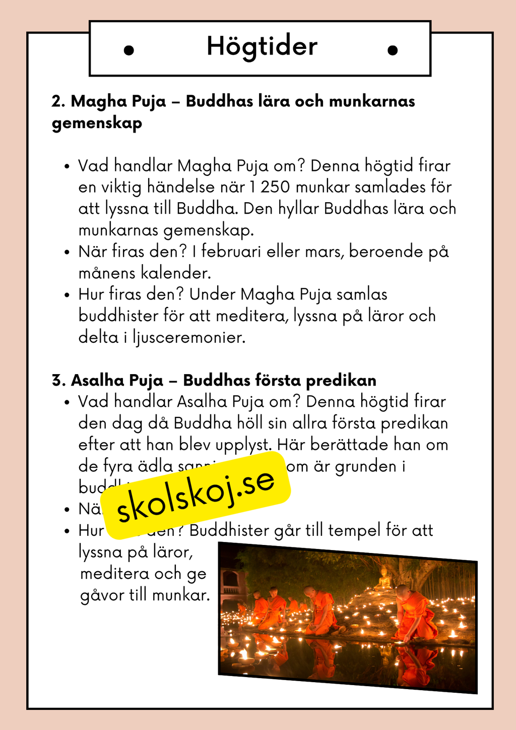 Buddhism - Läsförståelse och frågor - Åk 4 - 6
